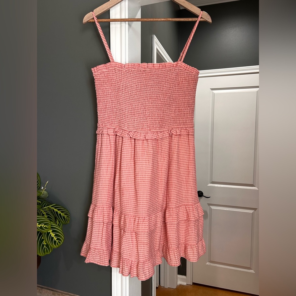 Altar'd State Coral Checkered Midi Dress